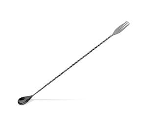 Villás végű csavart szárú bárkanál gunmetal fekete 40 cm