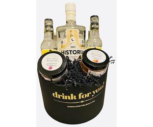 Historia gin tonik ajándékcsomag fekete kis kerek díszdobozban