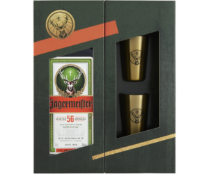 Jägermeister likőr 0,7L (35%) + 2db fém shot pohár prémium díszdobozban