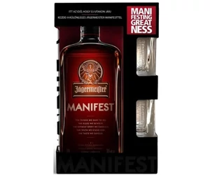 Jägermeister Manifest likőr - 1,0 L (38%) díszdobozban + 2 db pohár