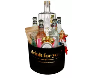 Karácsonyi Historia gin tonik ajándékcsomag kerek fekete díszdobozban
