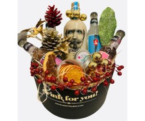 Karácsonyi Knut Hansen gin tonik ajándékcsomag kerek fekete díszdobozban