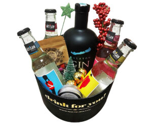 Karácsonyi Balaton gin tonik ajándékcsomag kerek fekete díszdobozban