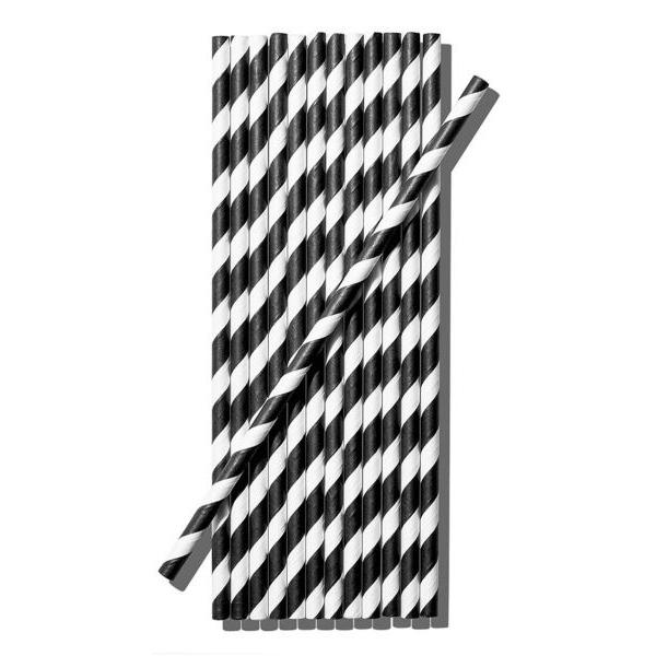 Papír szívószál (standard 6x195mm) fekete-fehér csíkos, 200 db/csomag