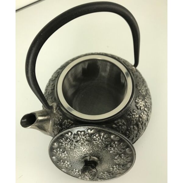 Eredeti Japán teáskanna díszített öntvény, szűrővel ezüst színű 300 ml