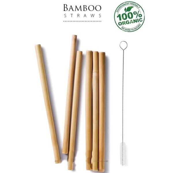 Bambusz Szívószál 6 db / csomag + tisztító kefe