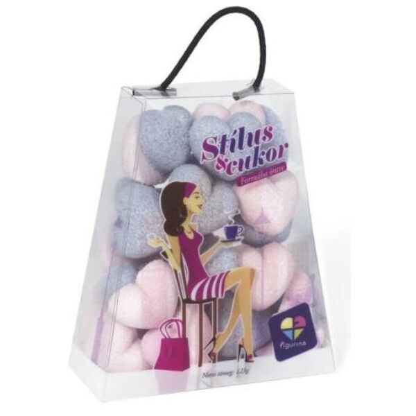 Rózsaszín és világoskék szív cukor figura kis táskában