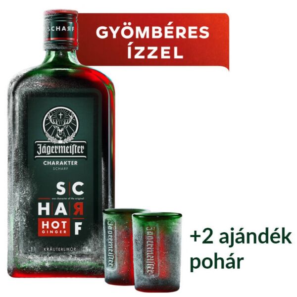 Jägermeister Scharf likőr +2 ajándék pohár 0,7L 33%
