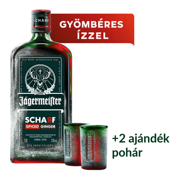 Jägermeister Scharf likőr +2 ajándék pohár 1L 33%