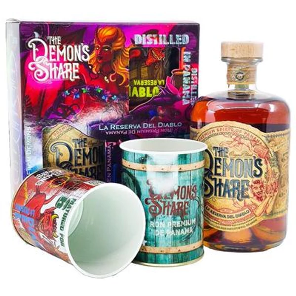 The Demons Share 6 éves rum ajándékcsomag két alumínium pohárral 0,7L 40%