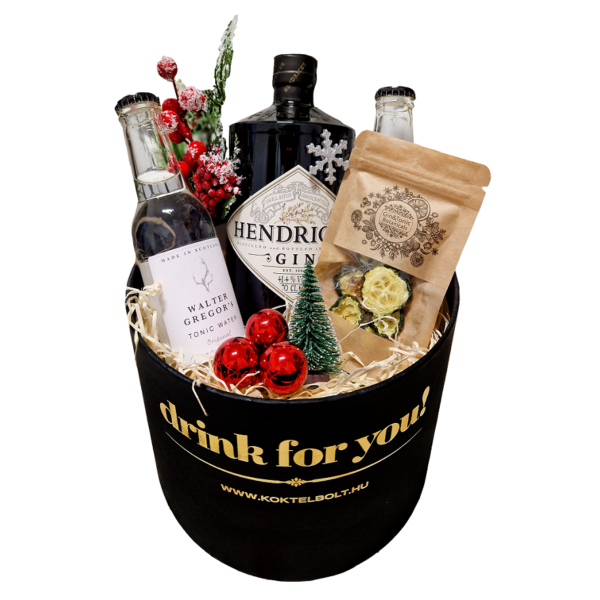 Karácsonyi Hendricks gin tonik csomag fekete díszdobozban