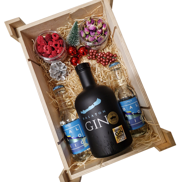 Karácsonyi Balaton gin ajándékcsomag fa díszdobozban