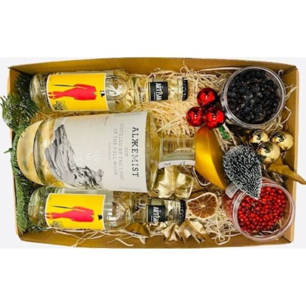 Karácsonyi Alkkemist gin ajándékcsomag feliratos díszdobozban