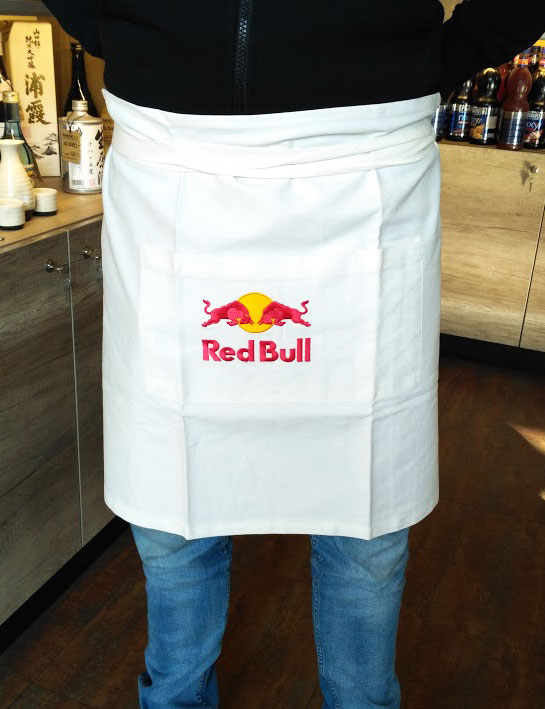 Red Bull hímzett fehér derék kötény L-es