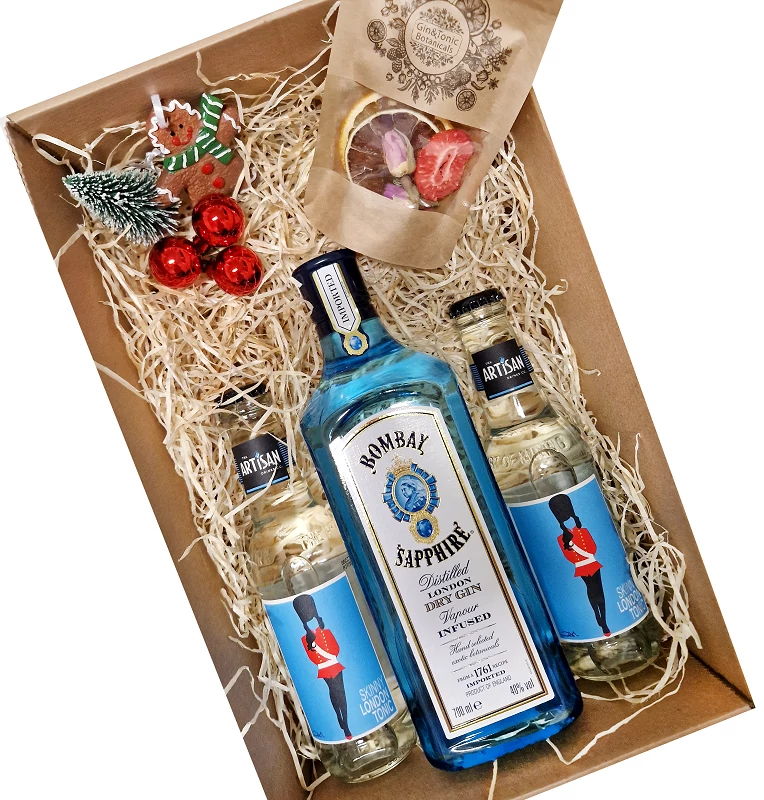 Karácsonyi Bombay gin tonik csomag karton díszdobozban