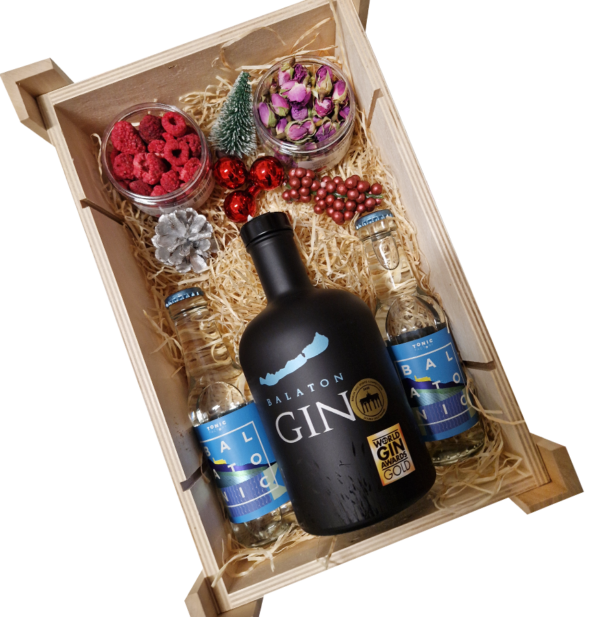 Karácsonyi Balaton gin ajándékcsomag fa díszdobozban