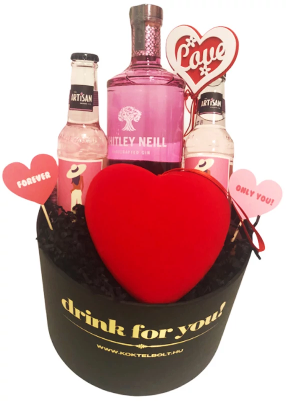 Nőnapi dekorral Pink Grapefruit gin tonik szett kerek díszdobozban